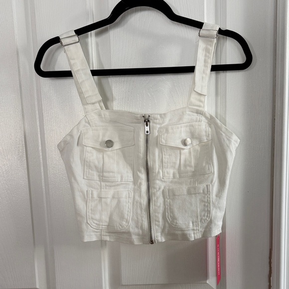 SHEIN Tops - Denim White Cropped Zip-Up Top